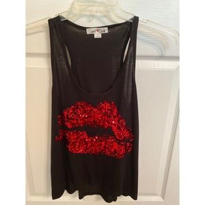 Black Tank Top with Sequin Lips